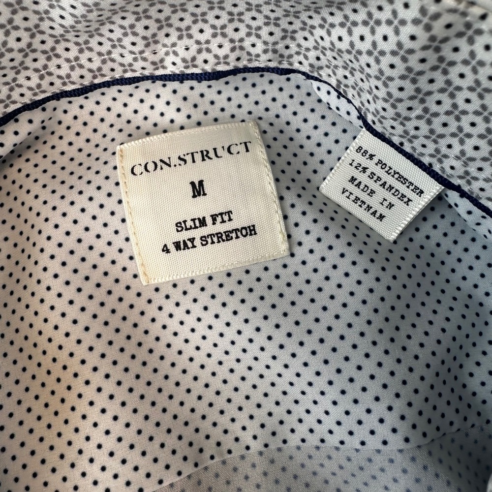 Con.struct Dress Shirt Mens Medium Polka Dot Slim Fit Performance Stretch NEW - Picture 4 of 6